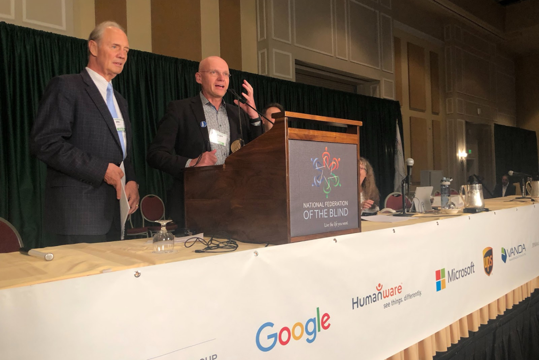 Be My Eyes founder Hans Jørgen Wiberg, who is blind, speaks at the annual convention of the National Federation of the Blind.